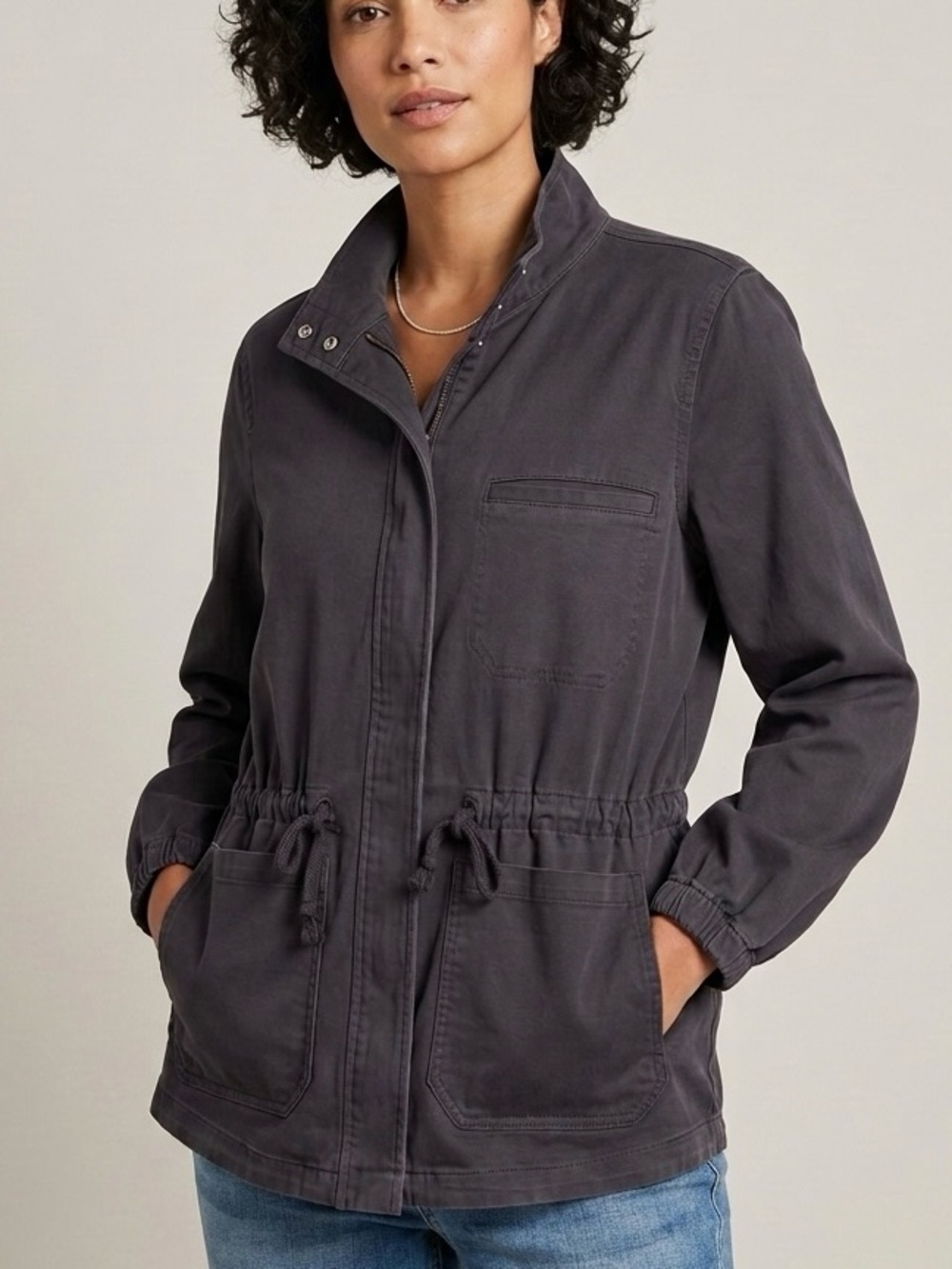 LOFT Outlet Utility Jacket Charcoal Black Cinch Waist Drawstring Field Coat S XL